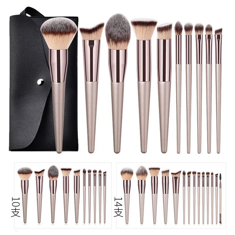 
10 Pcs and 14 Pcs Professional Natural Hair Makeup Brushes Hot Sale Cosmetic Tool Makeup Brush Set 