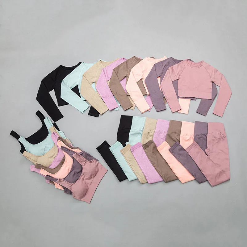 Seamless fitness clothes long-sleeved trousers tight sports suits high waist buttocks yoga clothes women