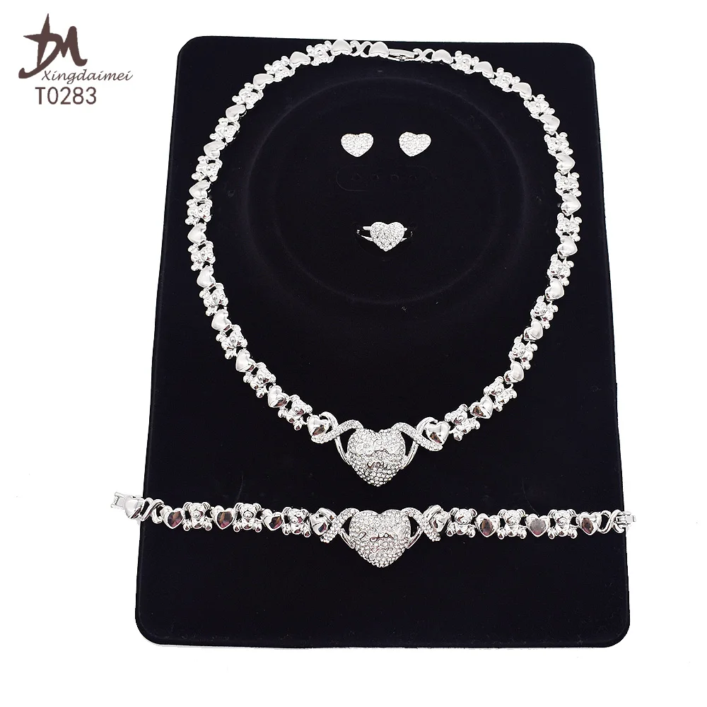 T0283 High quality silver color fishbone 4piece I love you jewelry set big set african jewelry