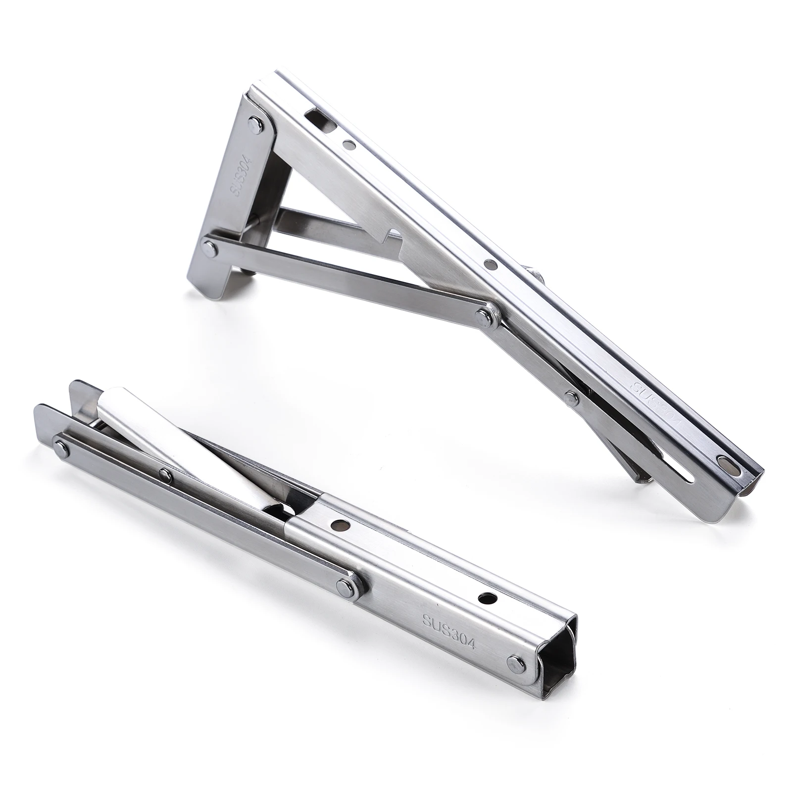 304 Heavy Duty 24 inch Stainless Steel Adjustable Angle Metal Wood Table Wall Mounted Floating L Folding Shelf Bracket