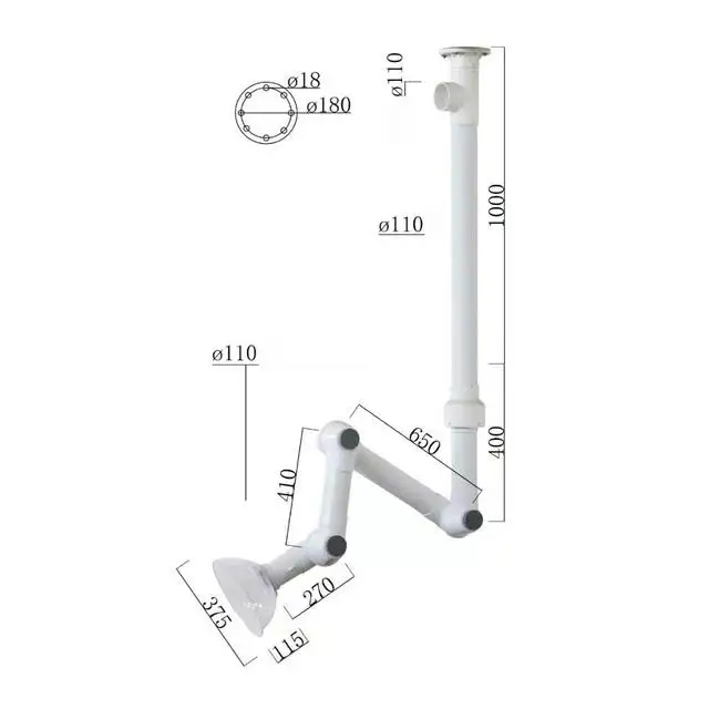 
Good Quality Smoking Pipe Collector Hood Flexible Fume Suction Arm Exhaust Hood 