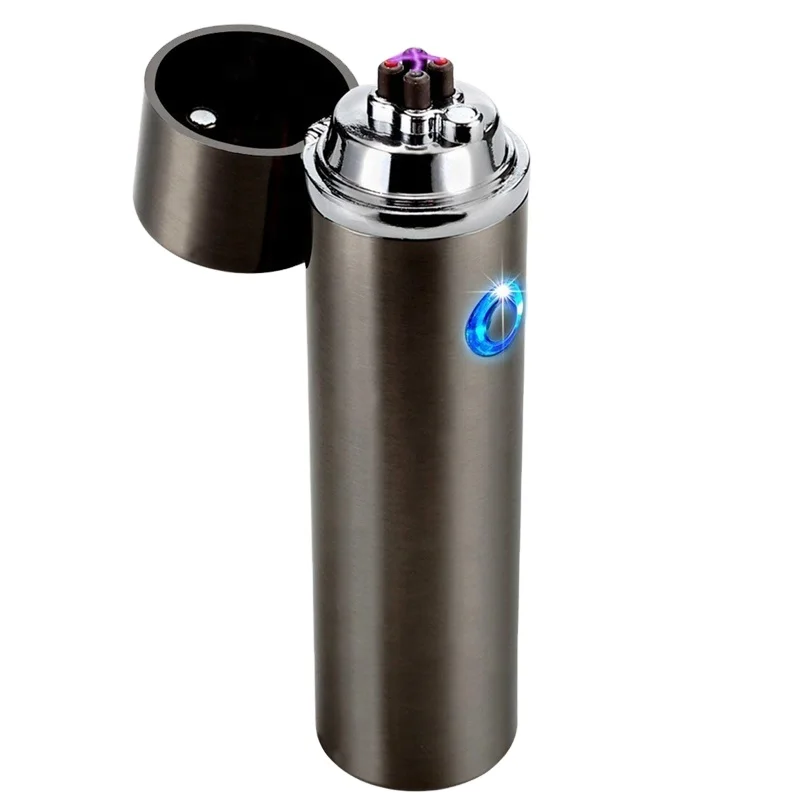 Wholesale flameless round custom electronic metal windproof lighter rechargeable usb cigarette dual arc lighter