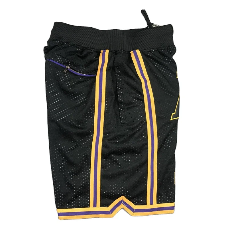 casual vintage streetwear perforated mesh embroidered Los Angeles Basketball Shorts with zipper pockets