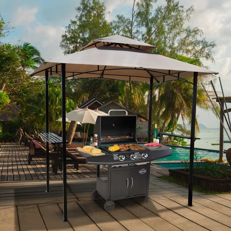 Hot Product Sale 2.4X1.5X2.55M LED Double Top Steel Outdoor Patio BBQ Grill Tent Gazebo with Small Hook Arbours Arches Pergolas
