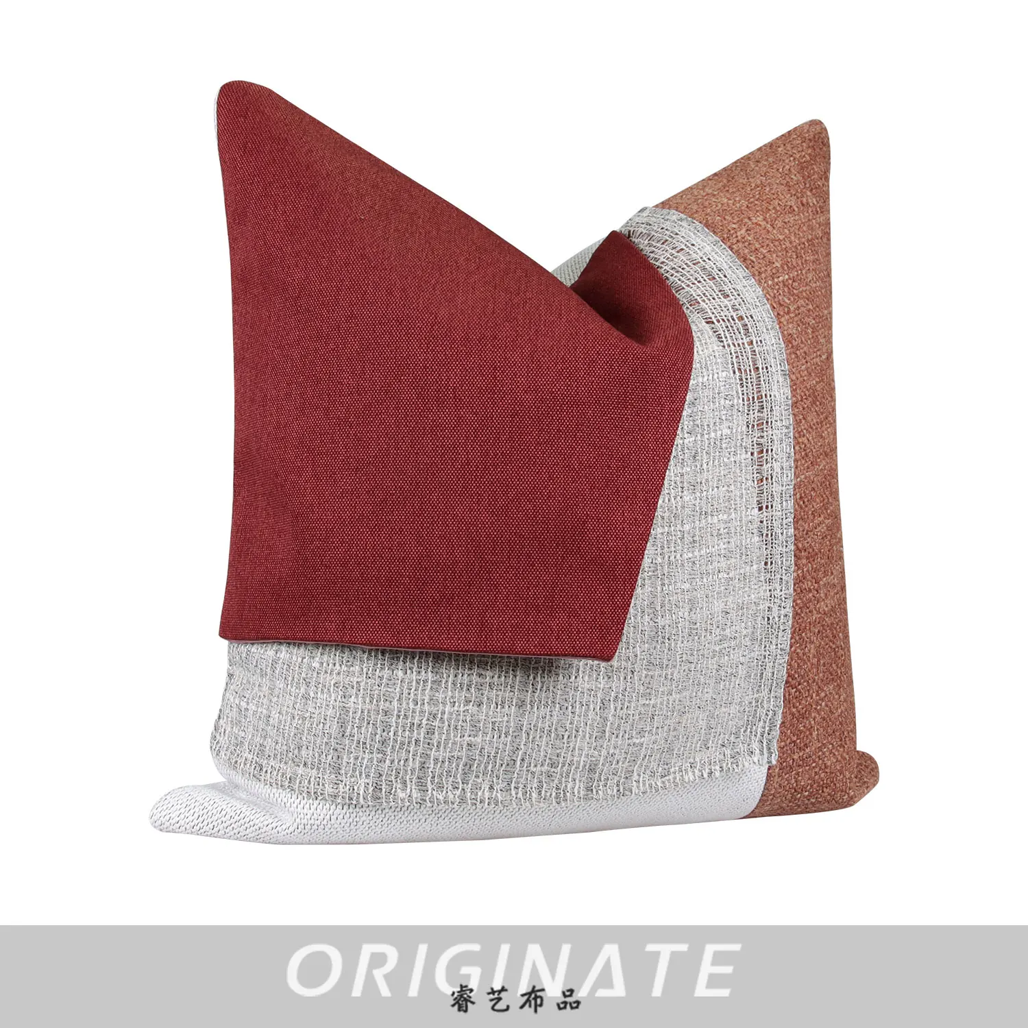 Pillow Cover Home Decoration Cushion Cover Customization New Chinese Color Matching Cotton and Linen Style Red and White Orange