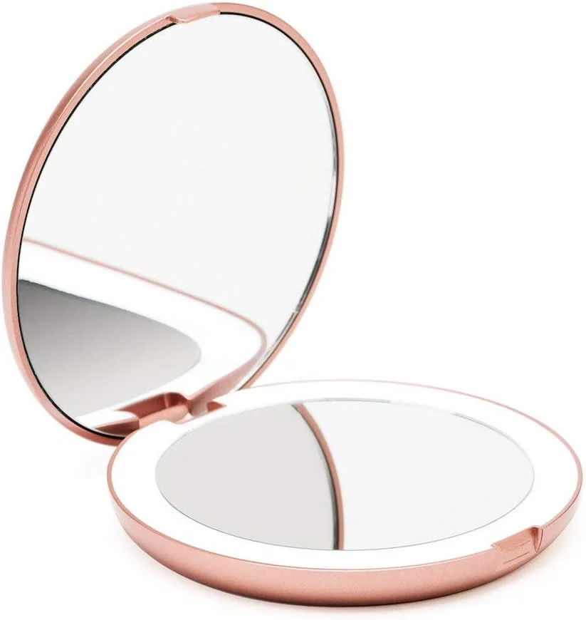 Portable Handheld Mini Pocket Makeup Mirror Custom Logo Foldable Travel Mirror LED Light Magnifying Personalized Small Mirror