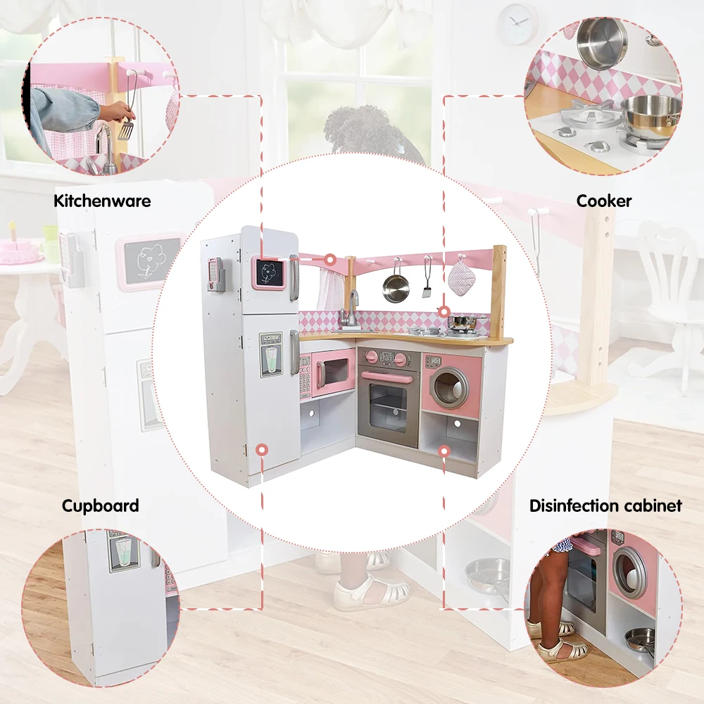 Girls Gifts Pretend Play DIY Wooden Kitchen Toys With Accessories Kitchen Play Sets Wooden furniture Toys For Baby Toys Kids