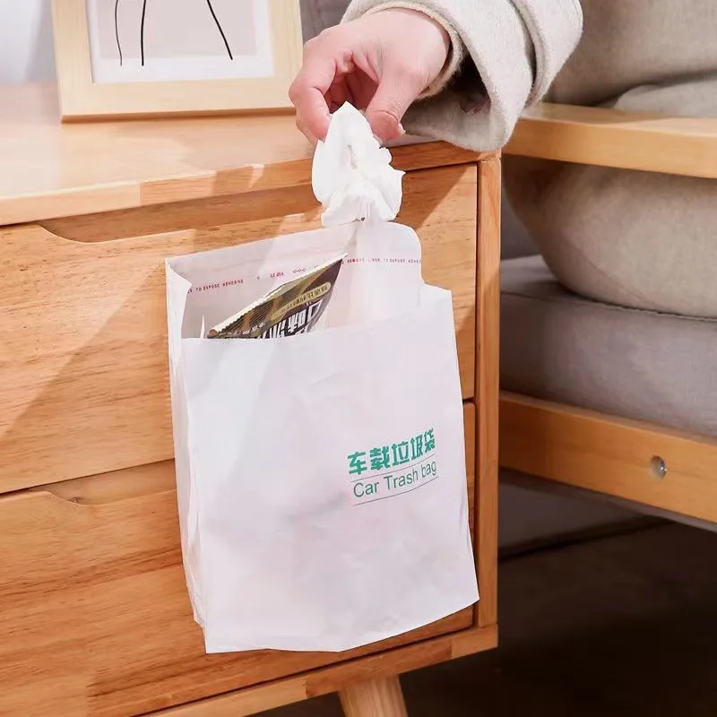 20Pcs Car Trash Bag Disposable Self-Adhesive Garbage Can for Auto Seat Back Hanging Trash Bag Office Kitchen Garbage Storage Bag
