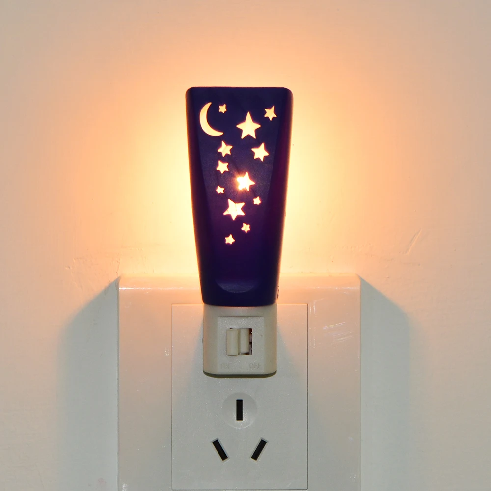 Over 15years experience AC Plug 110 220v Moon and star shape On Off Manual Switch Wall Plug night light for kids