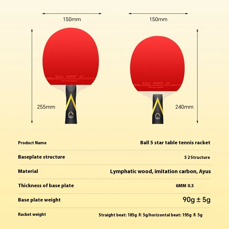 New 6-Star Hardpack 9-Ply Professional Table Tennis Racket