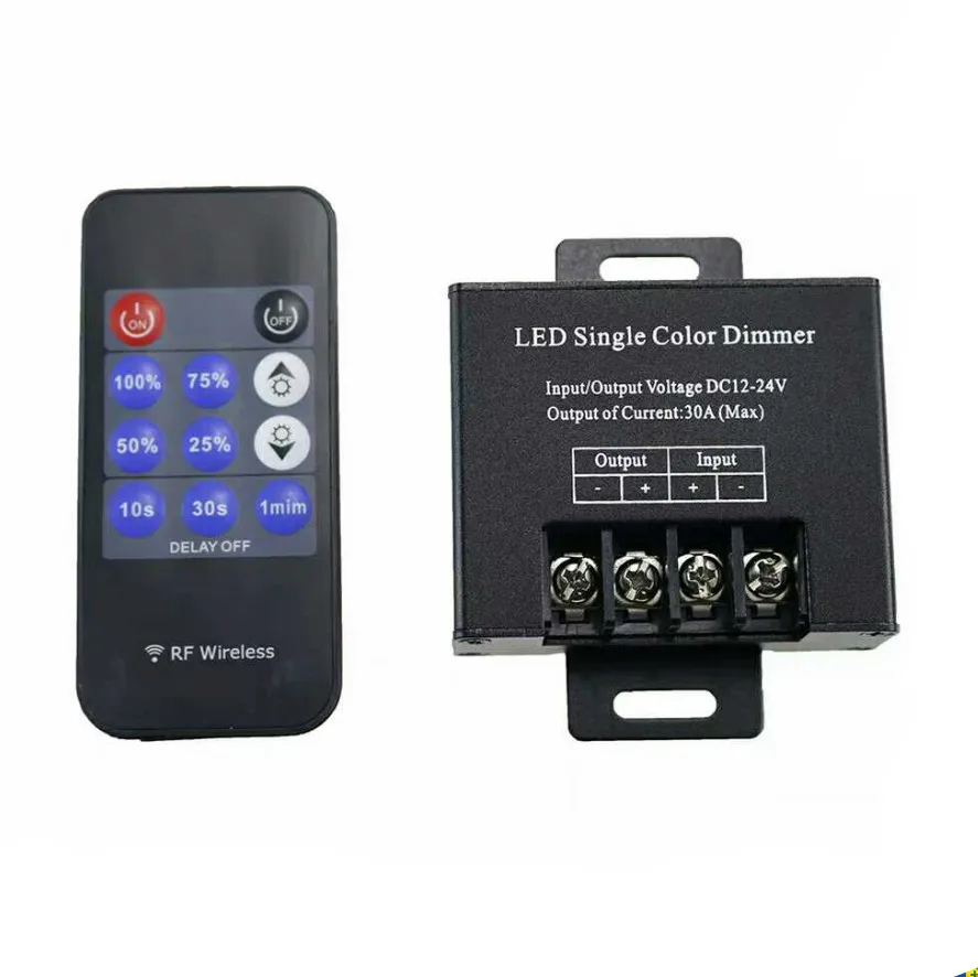 Single Color 30A LED Strip Light Dimmer with Wireless RF Remote PWM Dimmable Controller
