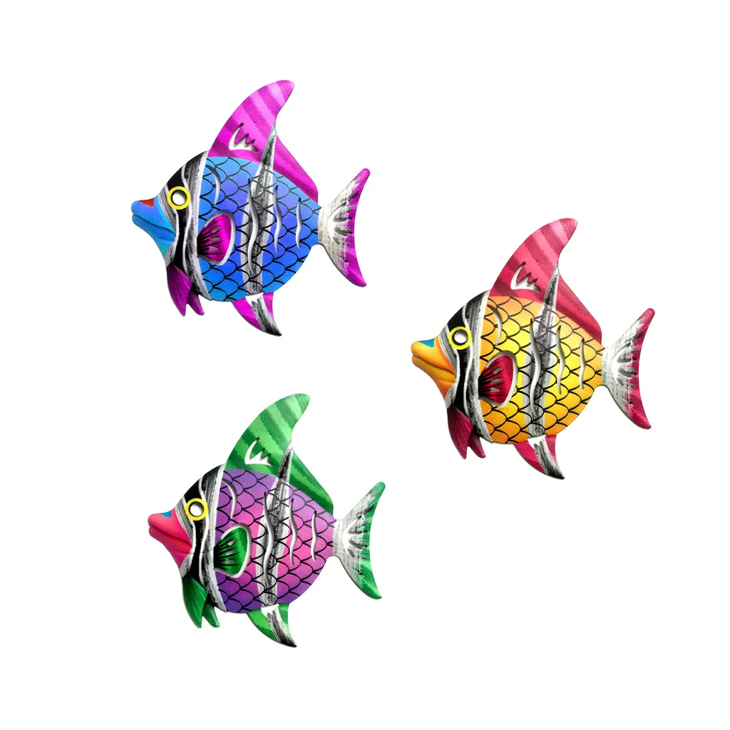 Metal Fish Art Wall Decor Coastal Ocean Sea Hanging Decorations Garden Pool Decor Set of 4 Colorful