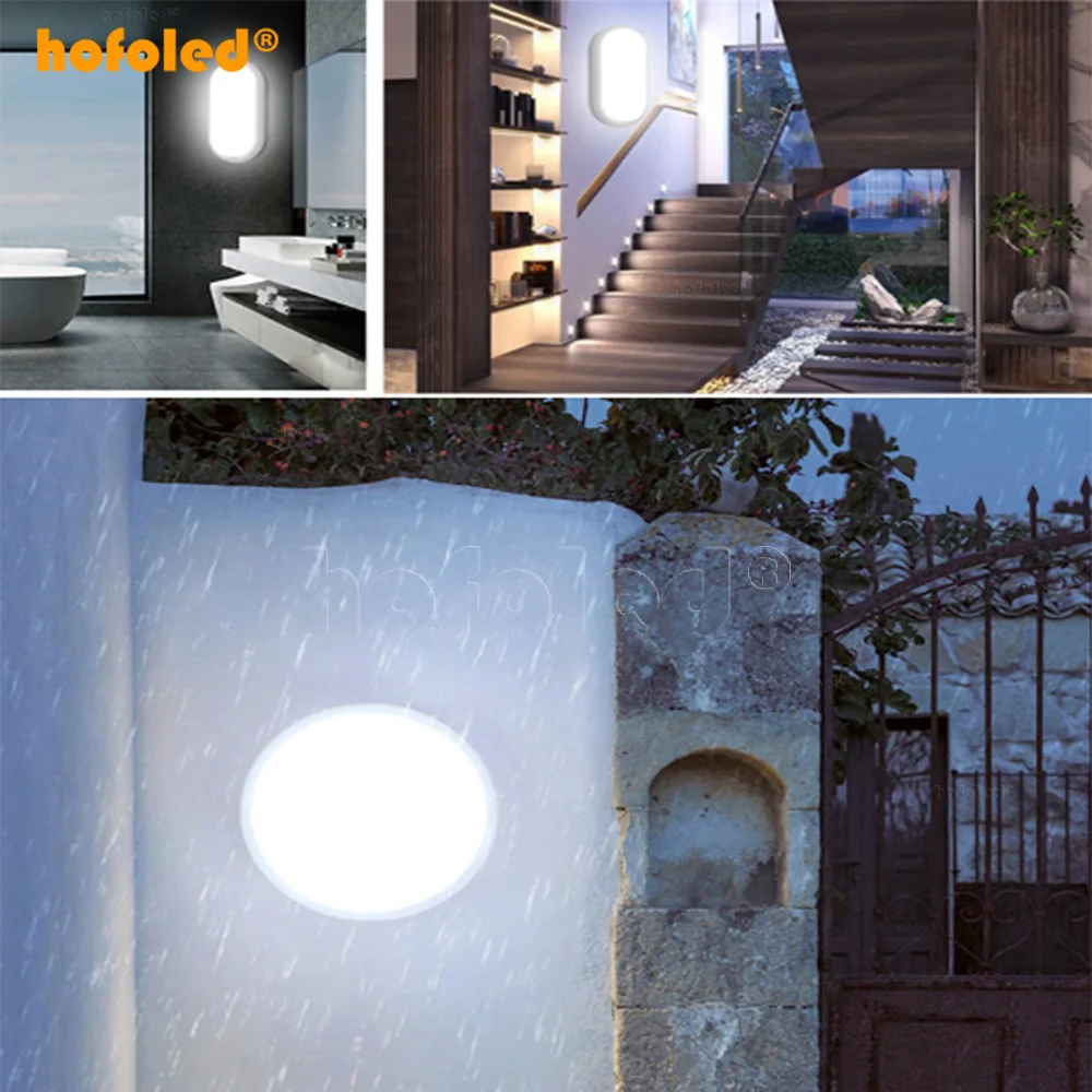 Hofoled Surface LED Flush Mount Lighting Fixture 20W Outdoor Ceiling Lamp Round Oval Led Bulkhead Light