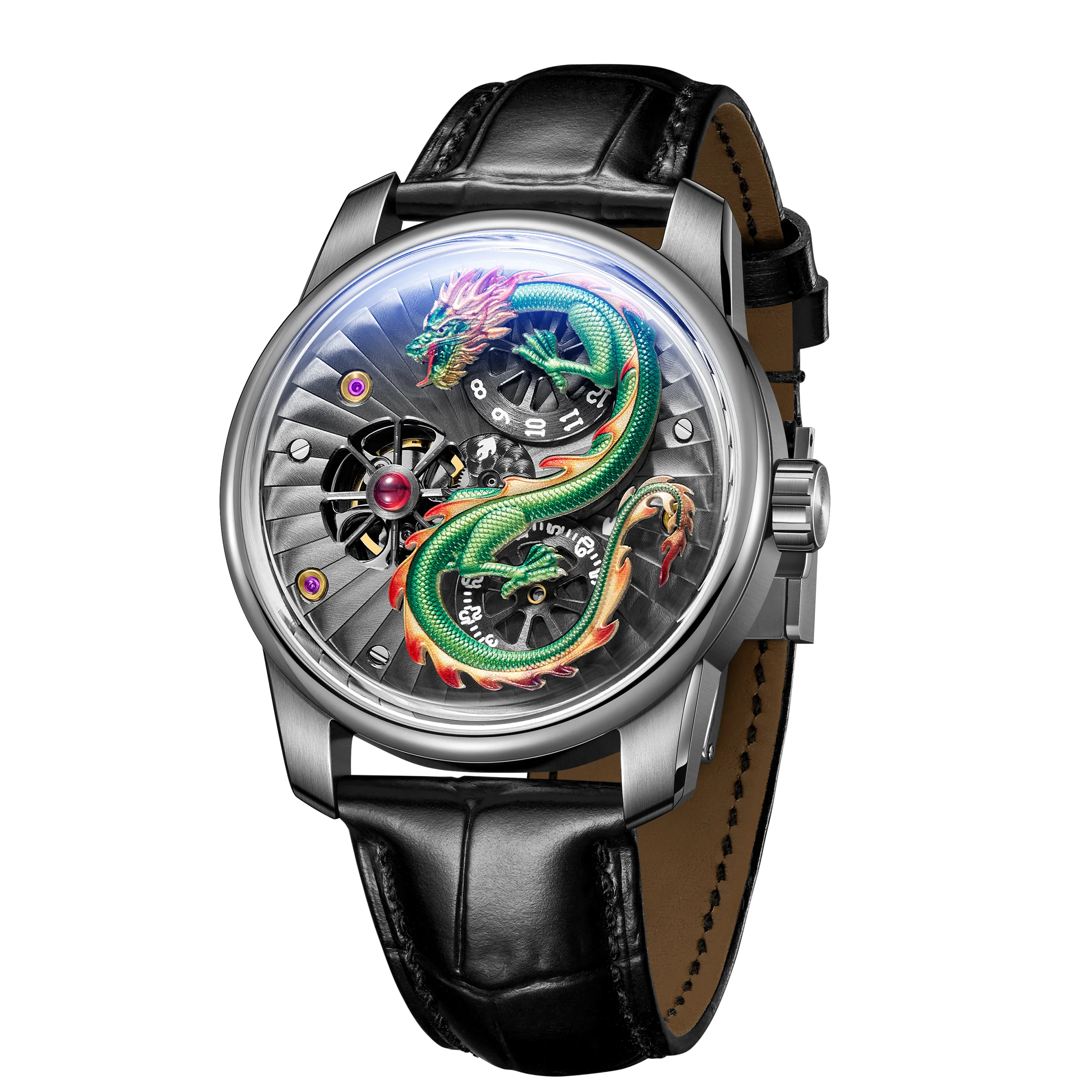 Customization Mechanical Dragon Hand Watch For Men Custom Made Chinese With Moving Dragon Wrist Watch