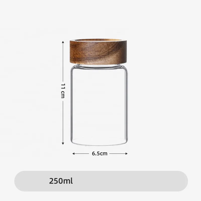 Borosilicate glass storage spice jar coffee canister airtight wooden lid coffee bean storage container