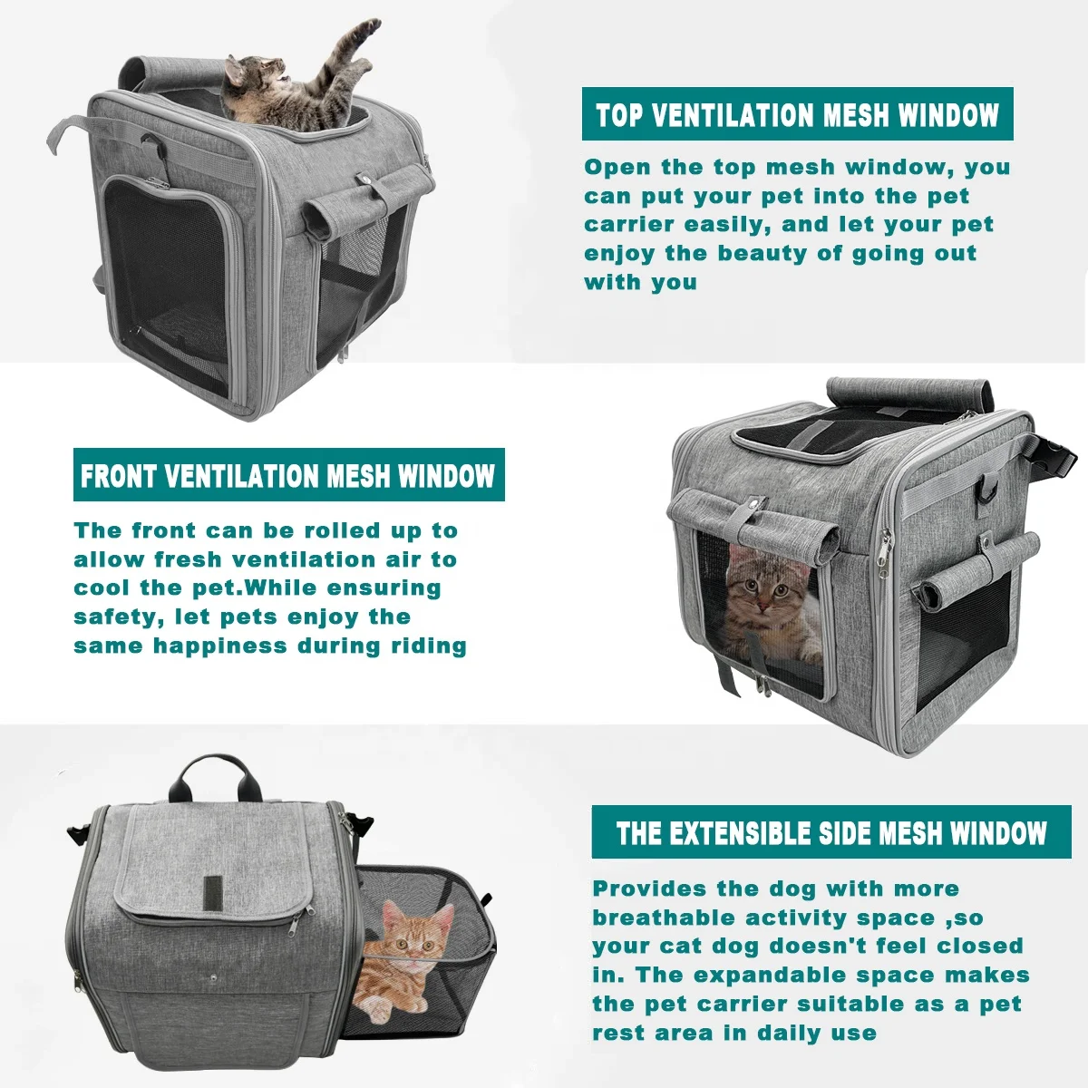 Dog Bike Basket Expandable Soft-Sided Pet Carrier Backpack for Medium Bicycle Pet Carrier