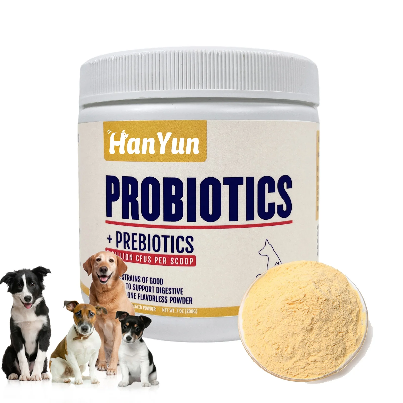 Hanyun Wholesale Private Label Probiotic Powder Digestive Health Supplement Pet Supplements Probiotics for dogs Beef flavor