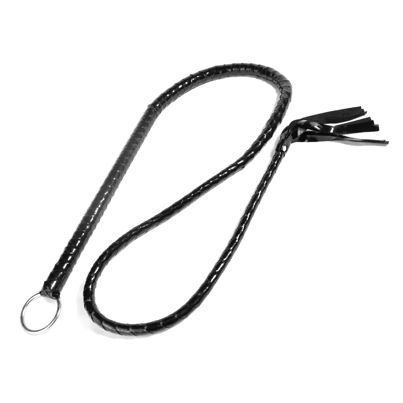 Black leather whip iron ring straight whip fun flirting BDSM adult sex toys with moustache tied to spur slapping