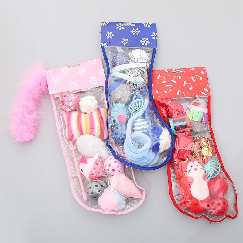 Christmas combination cat toy  set PE socks package  pet products