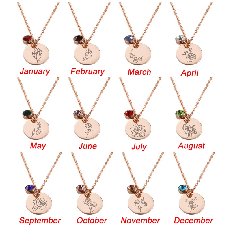 Manufacturer custom none fade necklace Women Birthday twelve Month Flower Choker Necklace 18k Stainless Steel Chain Jewelry