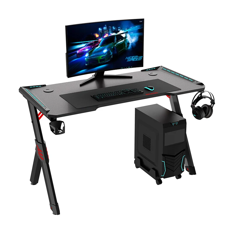 
2021 Hot Sell Factory Direct RGB Gaming Table E-Sport Pc Desk Home Office Desk With LED Light R-Shape Gaming desk 