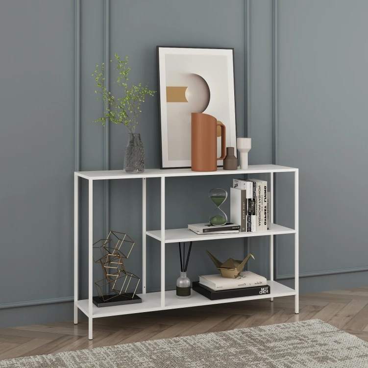 Living Room Sofa Side Table Entrance Foyer Hallway Metal Console Table Narrow Long Table with Storage Rack Shelf