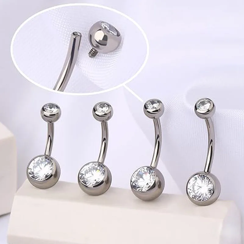 G23 Titanium ASTM F136 Surgical Grade 5A Zircon Internal Thread Body Barbell Perforated Jewelry Navel Ring