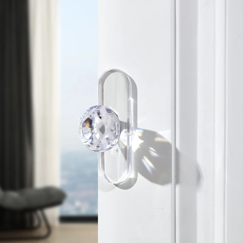 Punch-free Crystal Drawer Handle Self-Adhesive Acrylic Transparent Cabinet Wardrobe Furniture Pulls Handles Hanger Hooks