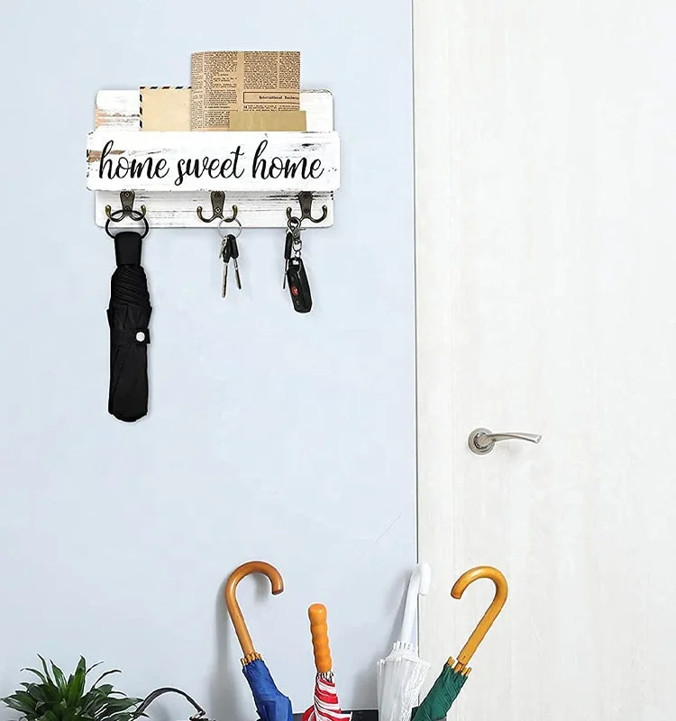 new design 2024 Wholesale Decorative Farmhouse Wall Mounted wood hanging mail and keys holder