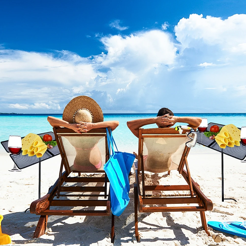 Портативный пляжный стол из кованого железа, подходящий для песочной травы, открытый лоток для закусок вина и сыра