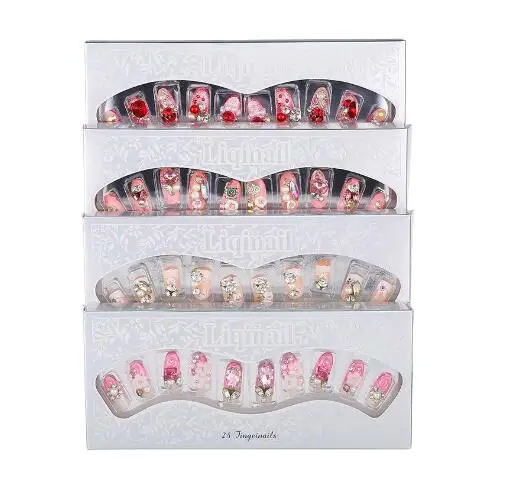 2022 Wholesale Beautiful Press On 24pcs 3D Wedding Nails Diamond Artificial Fingernails For Women