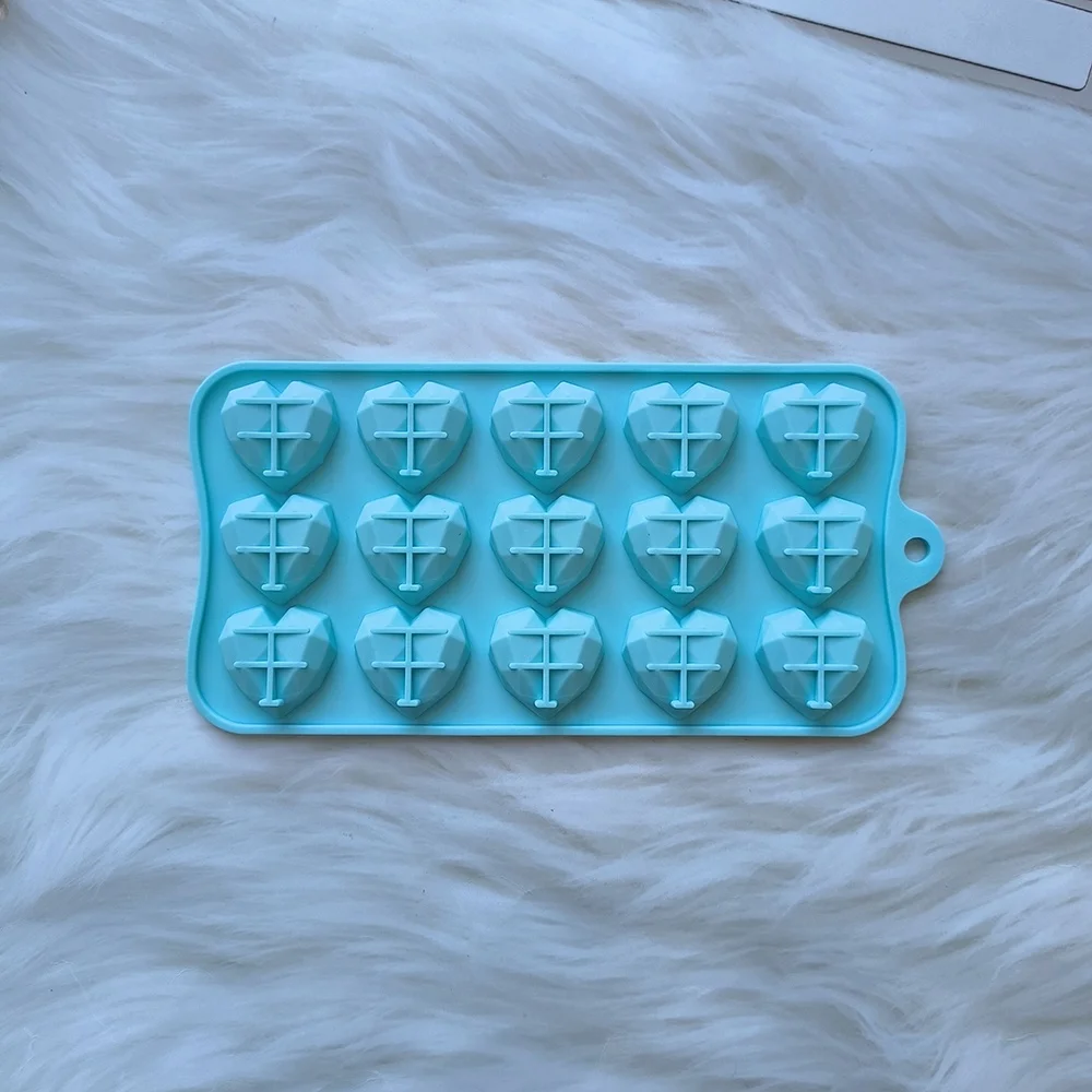 15 cavity diamond heart love shape silicone chocolate mold silicon ice tray mold Wedding Candy Baking Molds Cupcake Decorations