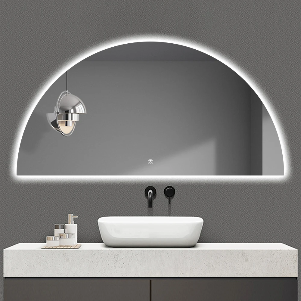 Vanity Luxury Frameless Hotel Salon Customized Half Moon Round Shape LED Dimmable Light Bathroom Mirror Dressing Mirror