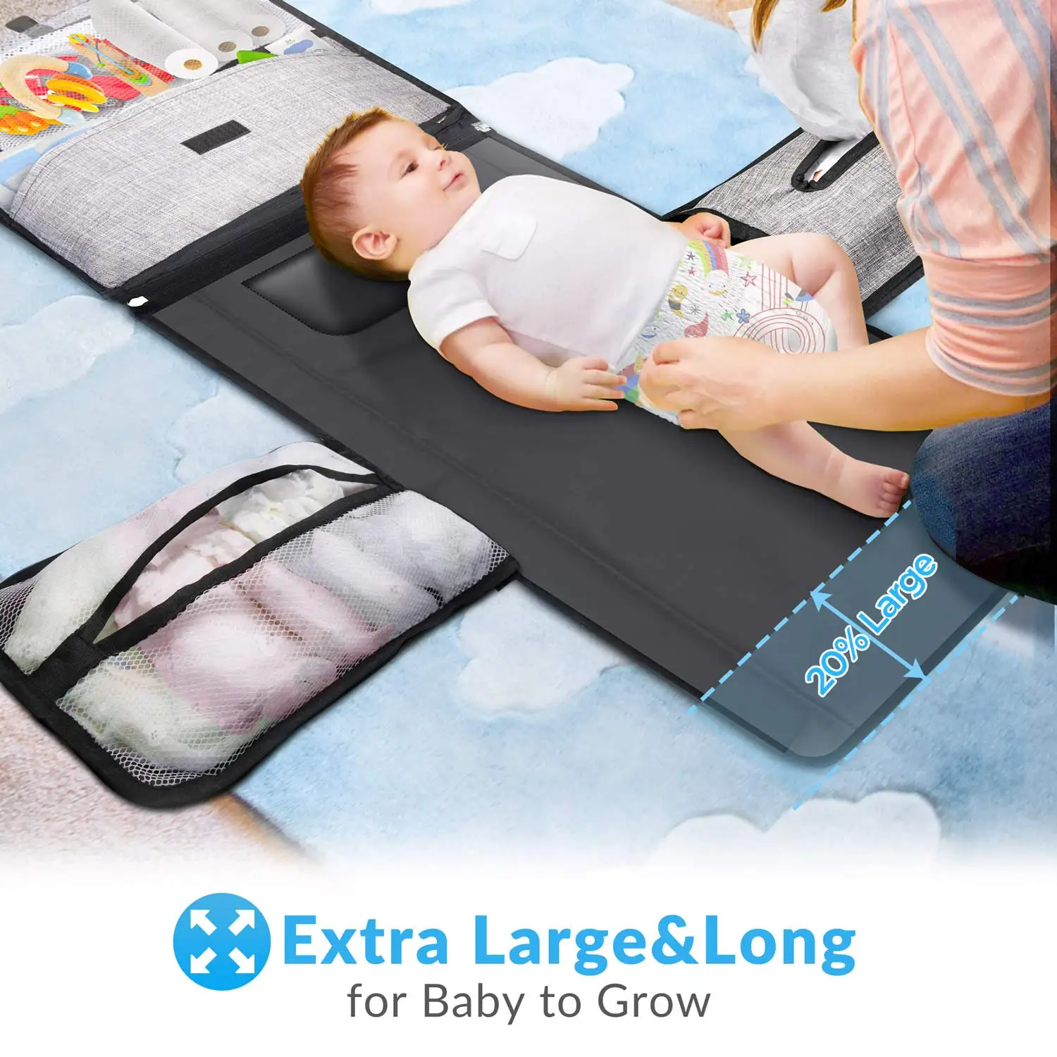 Portable tote small travel outdoor diaper waterproof disposable mummy daddy baby public with removable pouch changing pad mat