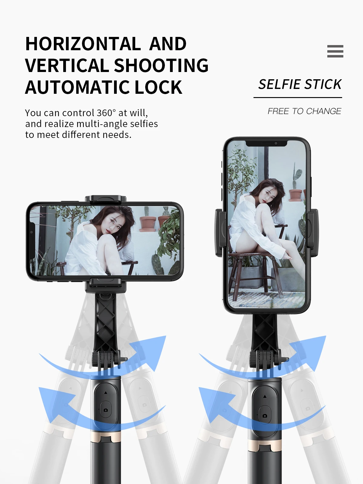 Q08 Anti-shake foldable selfie stick tripod 360 roration uniaxial smart phone stabilizer gimbal with  remote shooting