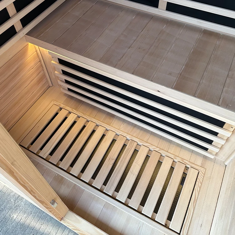 Standard 1-2 People Infrared Wooden Sauna Cabin Hemlock Dry Steam Sauna With Colorful Light