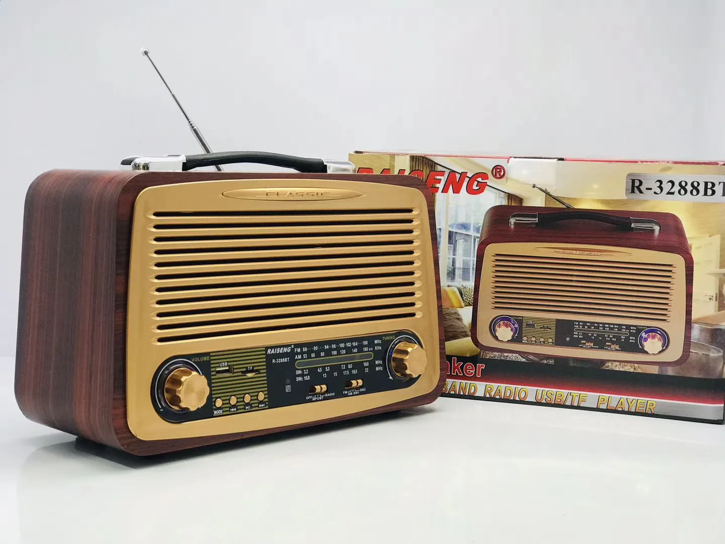  RAISENG R-3288BT Ретро винтажное деревянное цветное радио Ac Dc Am Fm 3 Band