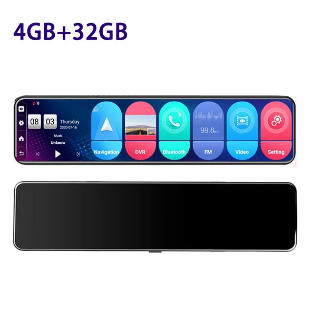 Android 8.1 4G+32G 12' Car RearView Mirror Stream Media Dual Lens 1080P Camera ADAS DVR Dash Cam 4G Wifi GPS Navigator Dashcam