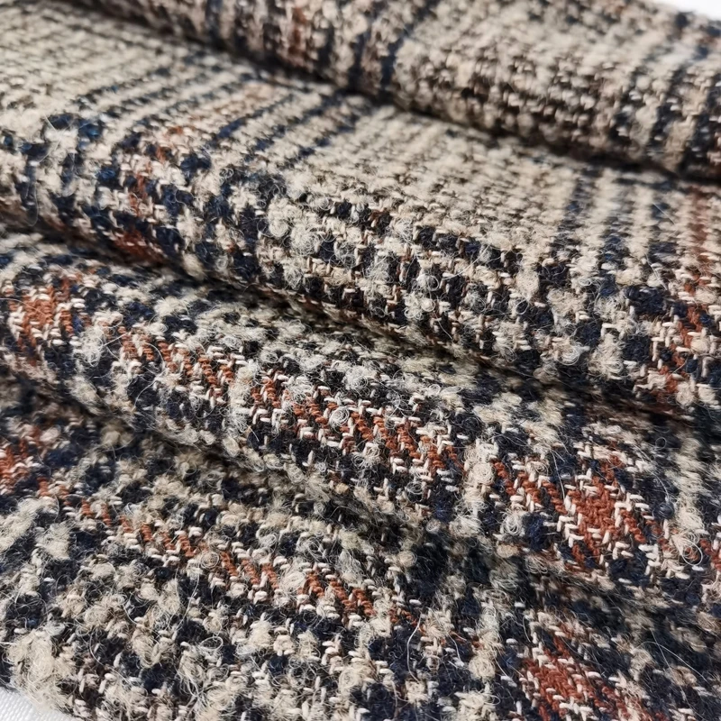
high quality in stock quick shipment worsted cloth cashmere wool tweed plaid fabric for winter suit overcoat haute couture 