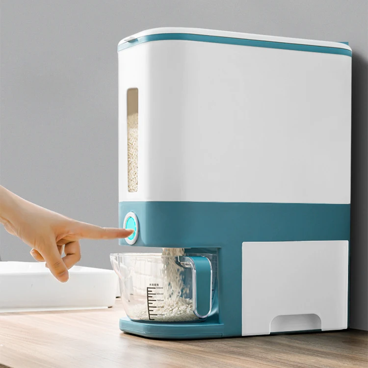 12 kg countertop rice dispenser container dry food grain storage cereal dispense jar with measuring cup
