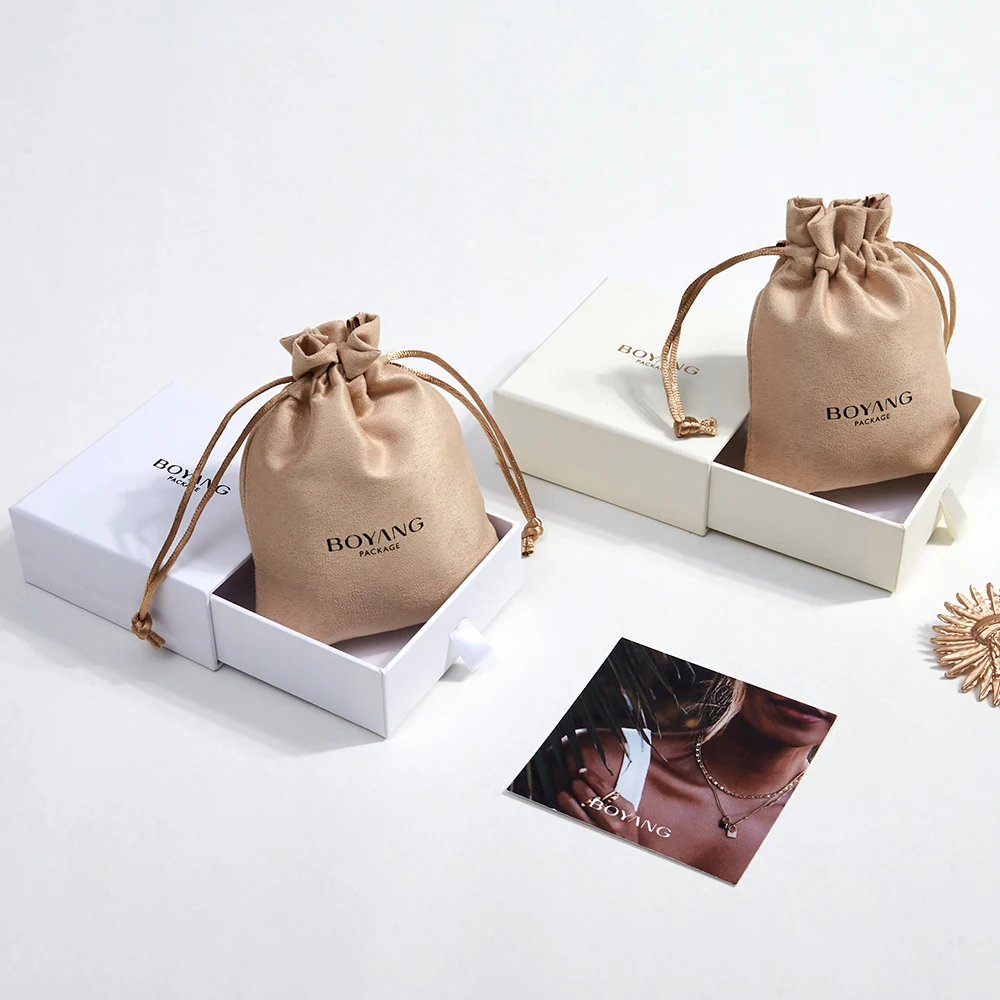 Custom Logo Drawstring Suede Pouch Small Gift Bag Jewelry Packaging Pouch