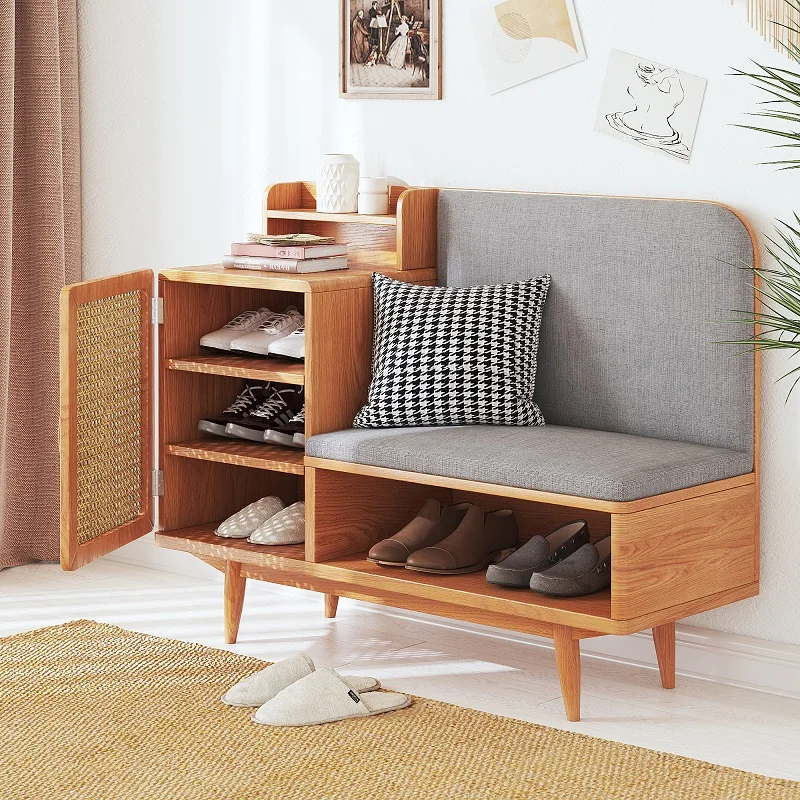 Living Room Furniture Rattan Door Design Combine Mini Stool Wooden Shoe Rack Cabinet Modern