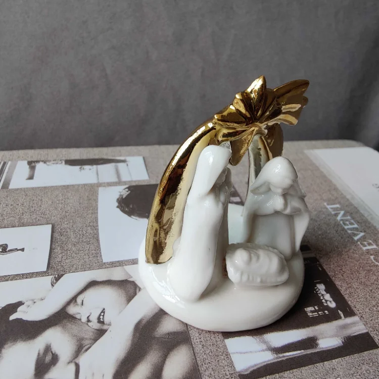 Miniature White Porcelain Angel Figurine Tabletop Figurines Manger Character Decorations Christmas Decoration Nativity