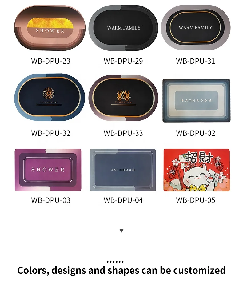 Wholesale Custom Bathroom Anti Slip Absorb Bath Mat Super Absorbent Floor Mat