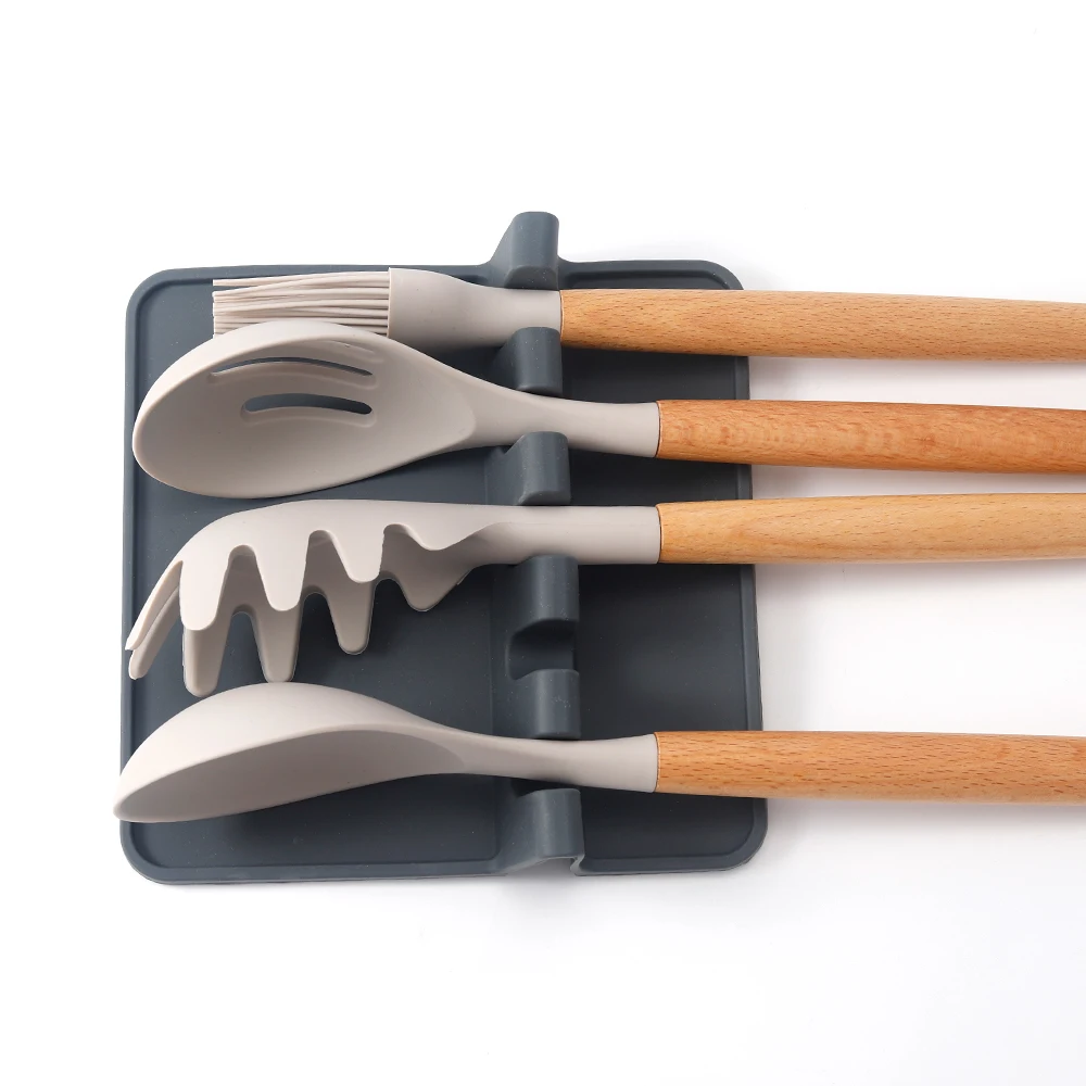 Heat-Resistant cooking kitchen utensils holder Silicone Spoon Rest with Drip Pad