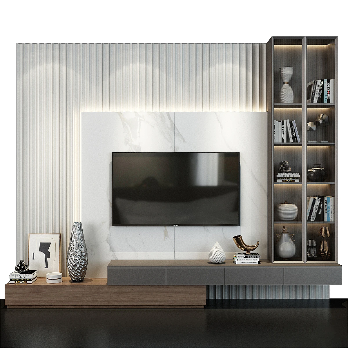 KEJIA Latest Design Smart Living Room Home Furniture Modern Luxury Built-in Light Strip TV Stand TV Cabinets