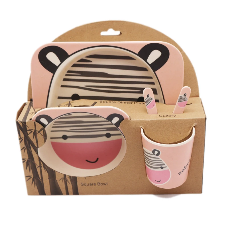Wholesale Custom Children Lovely Girl Pink Houseware Bamboo Lunch Box Dinner Set