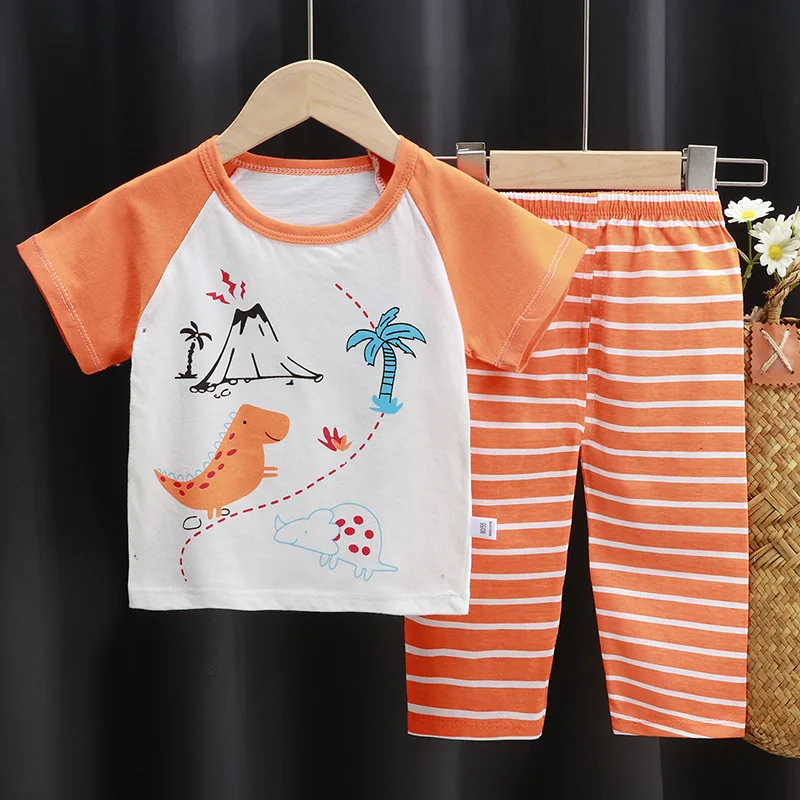 Summer Cartoon Kids Pajamas Clothes Sets T-Shirt Tops Pants Suit for boys with Factory Price