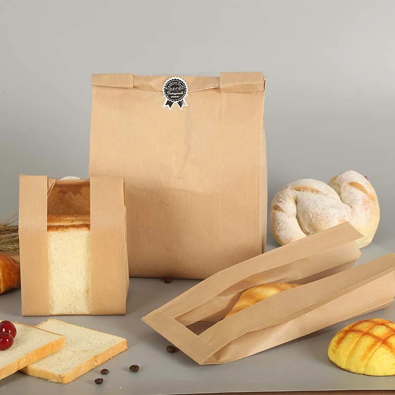 Wholesale square bottom kraft paper bag baking bread pastry takeaway food bag kraft doggy bag