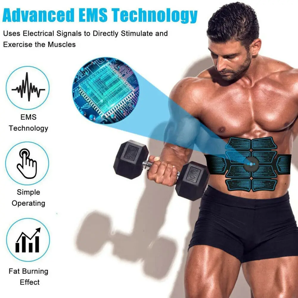 ABS Abdominal Muscle Trainer EMS Stimulator Toning Belt Smart Fit Training Set